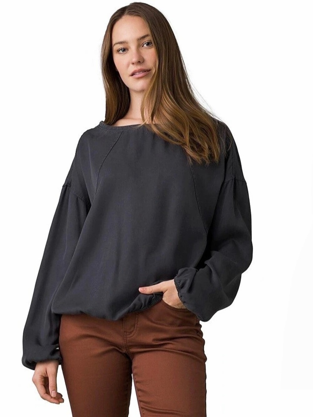 prAna Lavendar Bay Top Long Sleeve Washed Black size Small